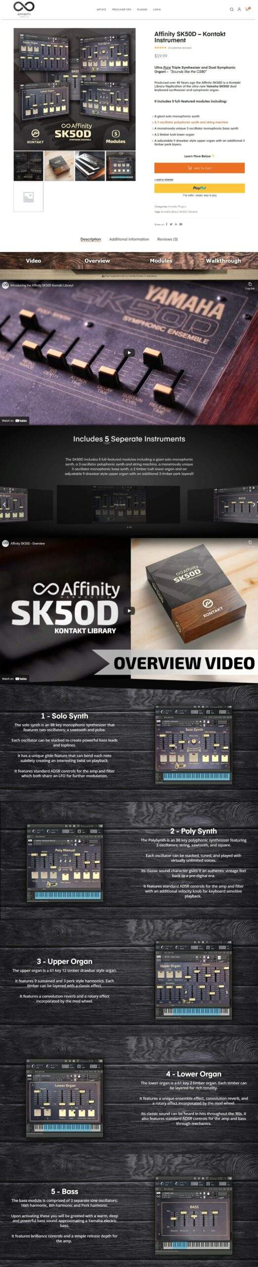Affinity Harmonics: the finished website, full page