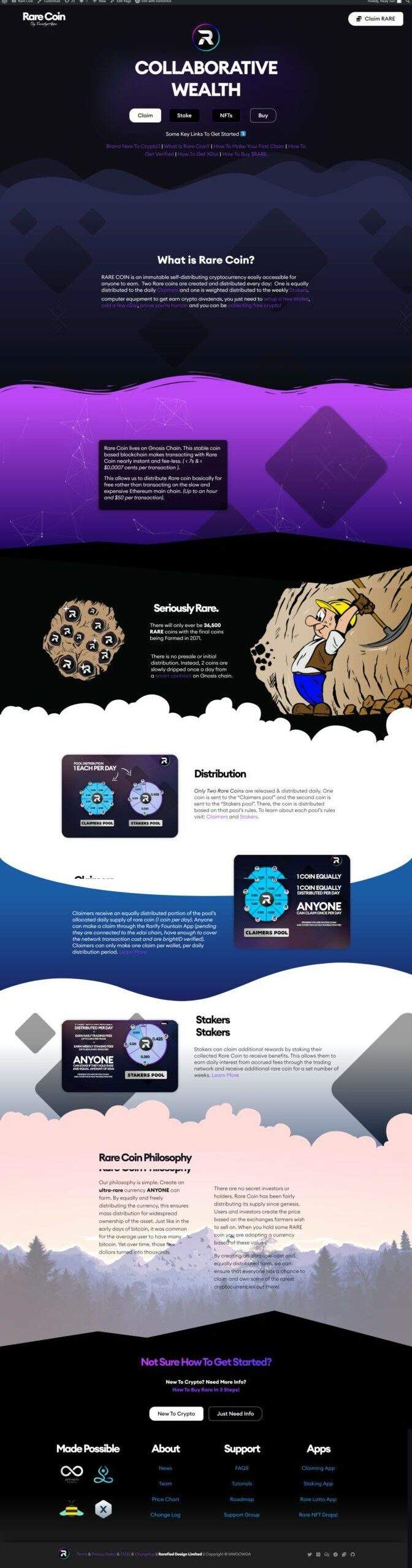 Rare Coin: the finished website, full page
