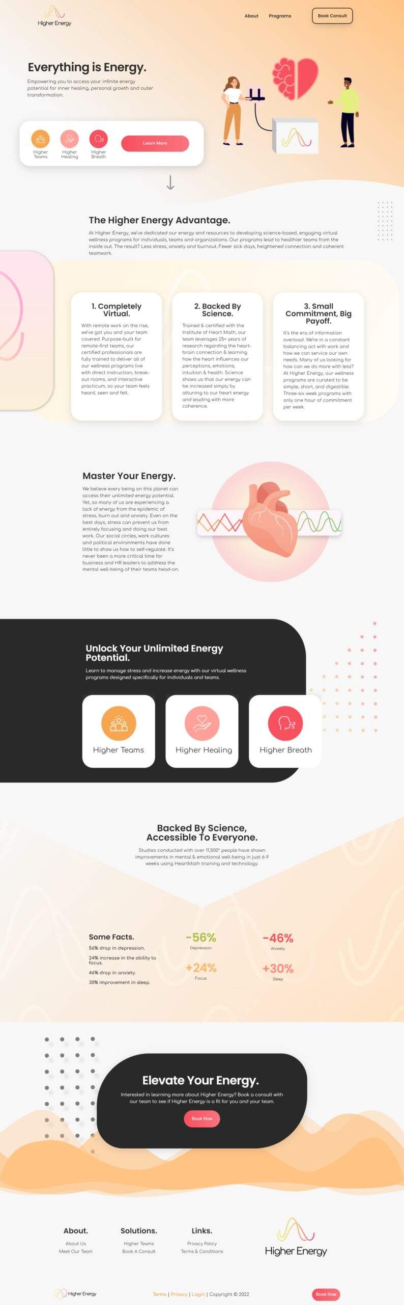 Higher Energy v1: the finished website, full page