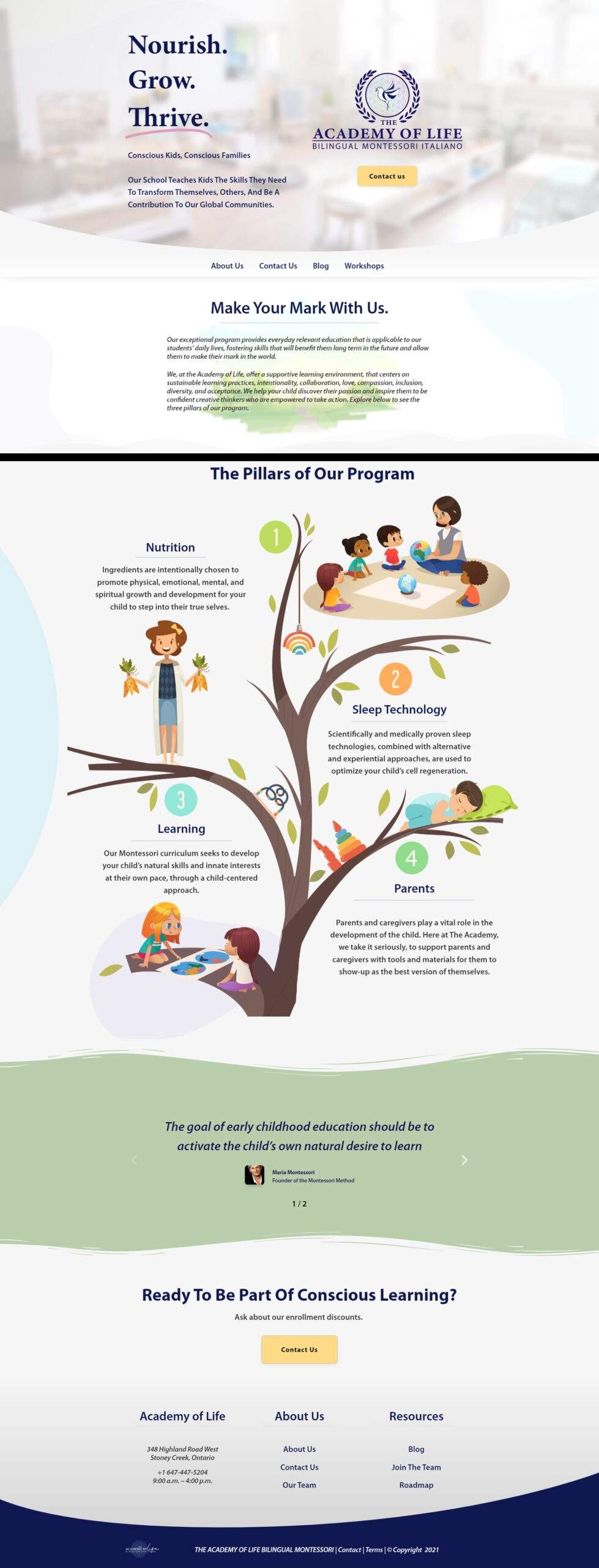 The Academy Of Life: the finished website, full page