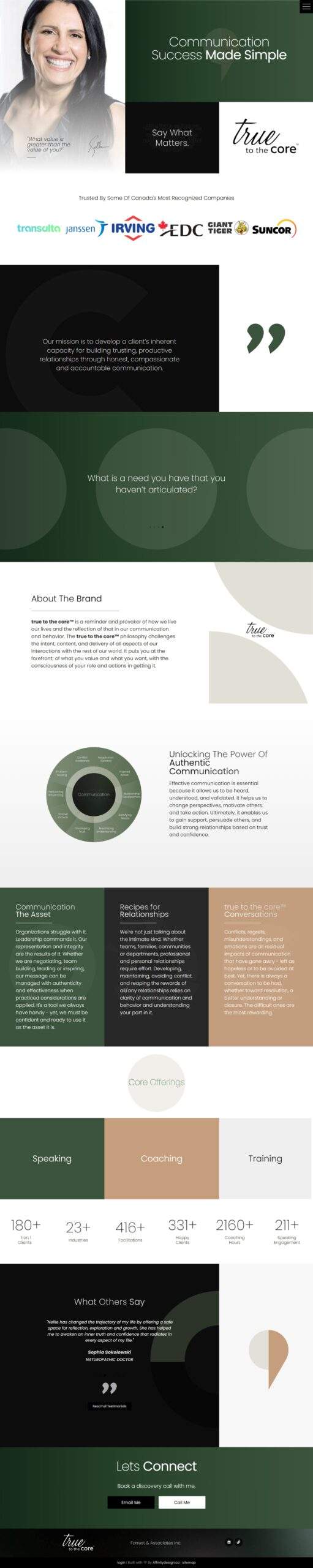True To The Core: the finished website, full page