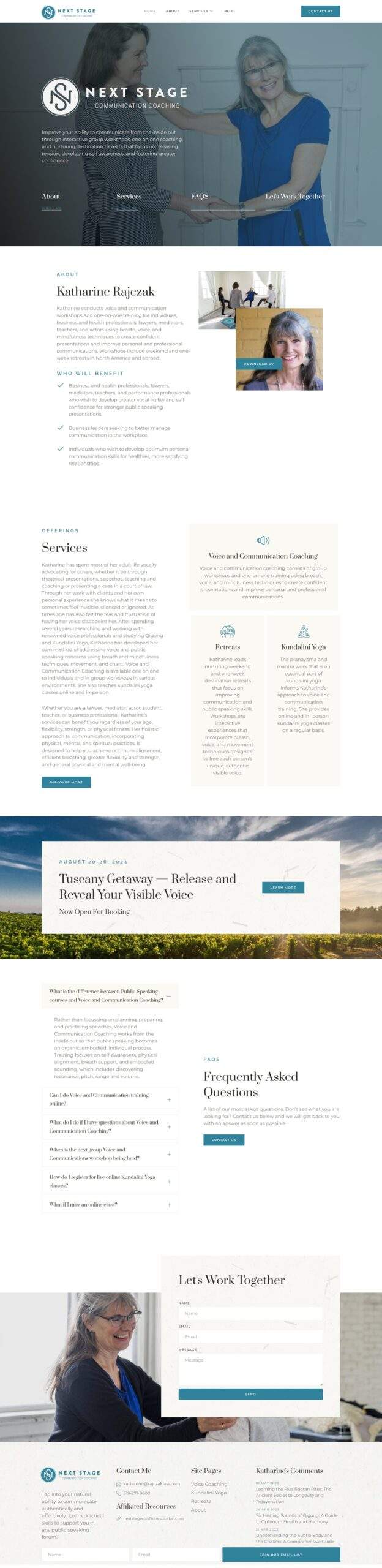 Next Stage: the finished website, full page