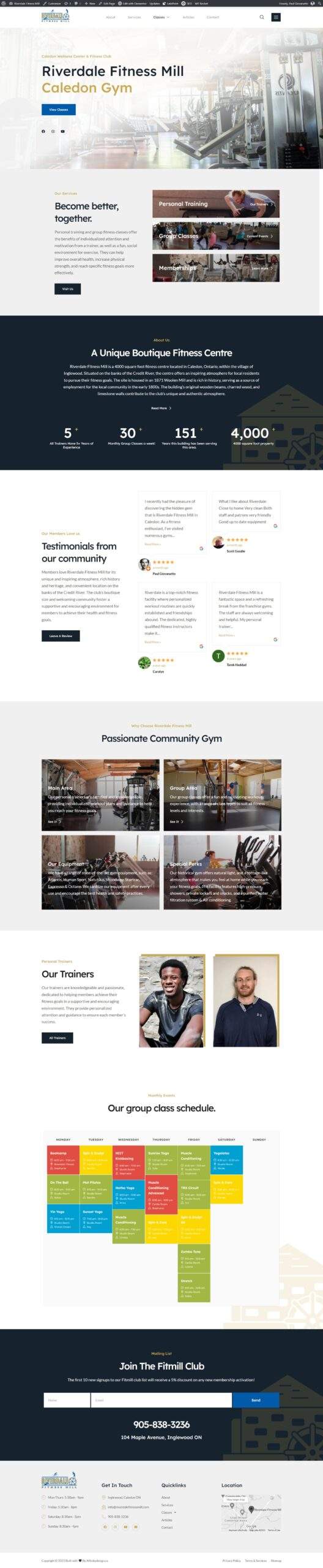 Riverdale Fitnessmill: the finished website, full page