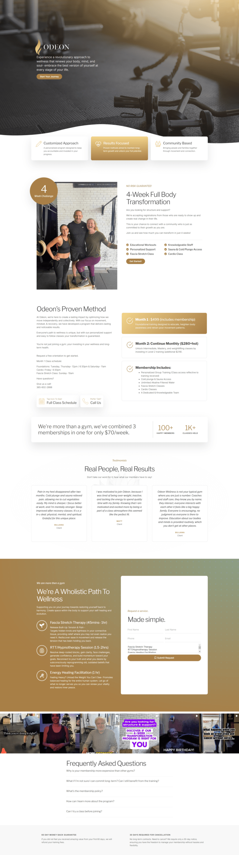 Odeon Wellness: the finished website, full page
